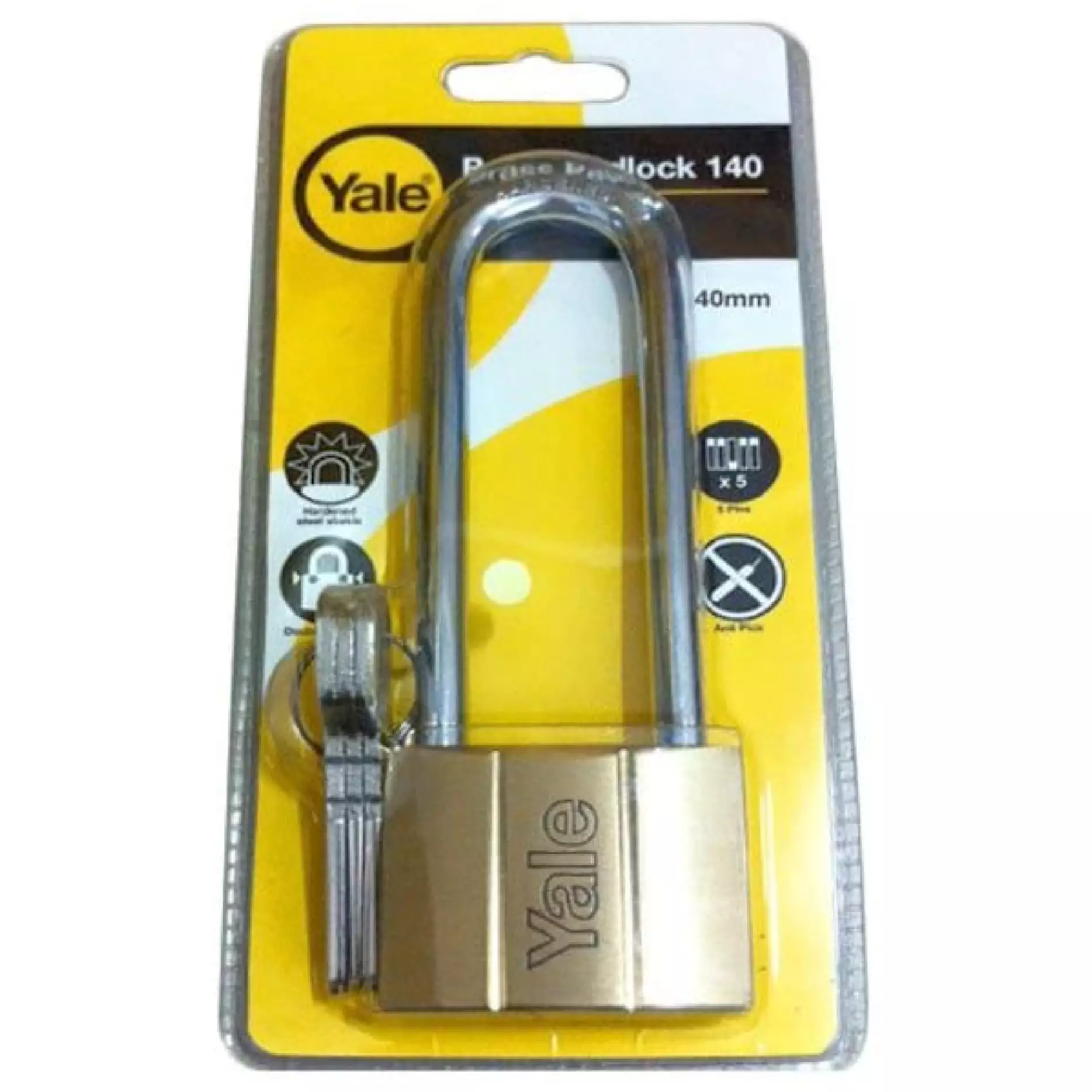 Yale V140.40LS60 40MM VP Long Shank 60MM Brass Padlock Comes With 3 Keys